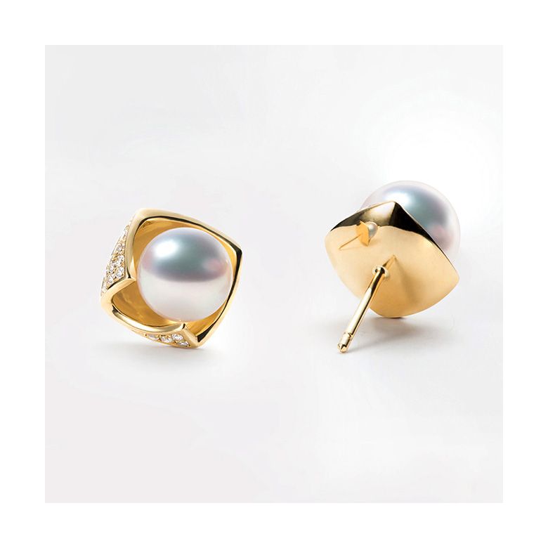 Boucles Oreilles Fukiyose Or jaune Perles Akoya Diamants - 4