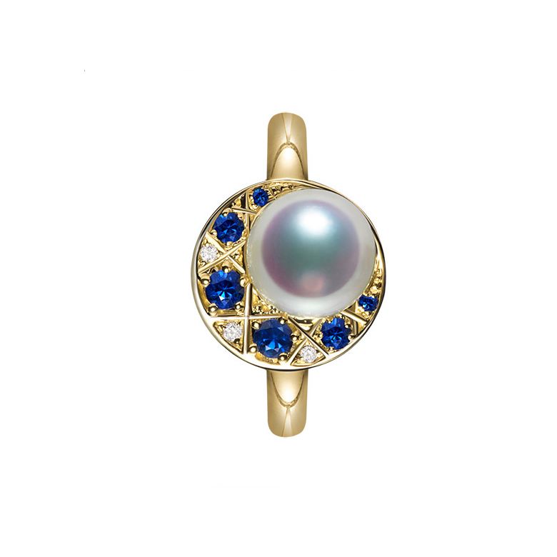 Bague Mikadzuki, Croissant de Lune I Perle Akoya, Saphir, Diamant - 5