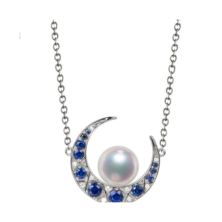Pendentif Mikadzuki I Perle Akoya Saphir. Croissant de Lune - 11