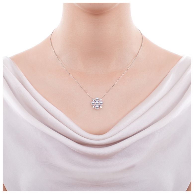 Pendentif Voyage stellaire I Perle Akoya Or blanc Diamant Saphir - 2