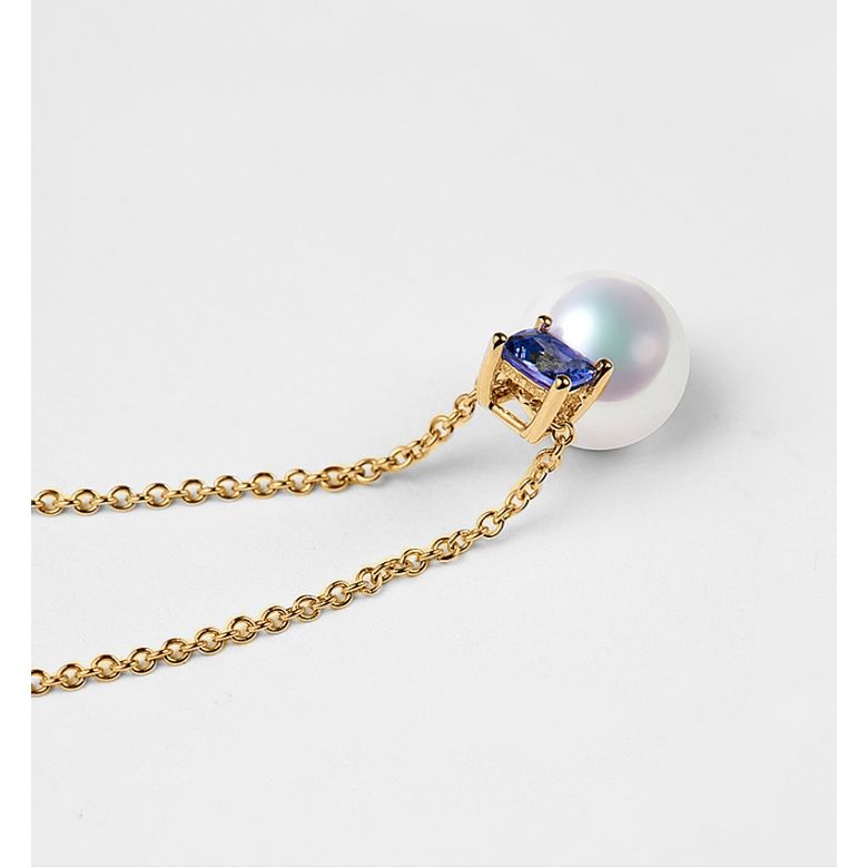 Pendentif Ginza. Mariage saphir et perle Akoya. Or jaune - 4