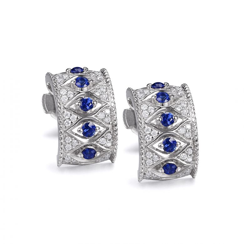 Boucles Oreilles Or blanc, saphir & diamant - 4
