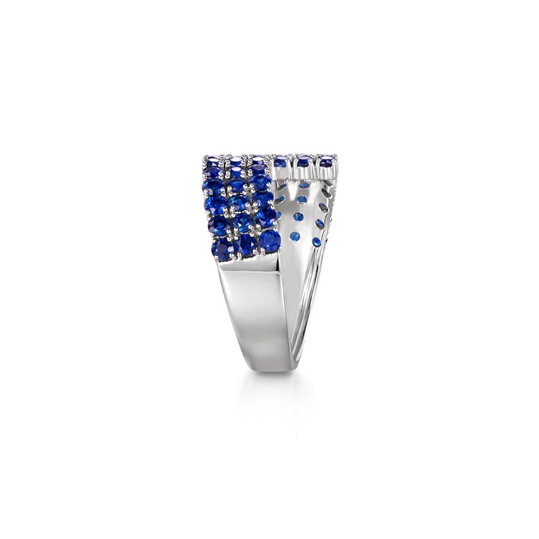 Bague contemporaine or blanc. Pavage géométrique saphir  - 7