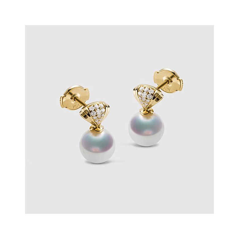 Pendentif, Bague et Pendants d'Oreilles Sarah Bernhardt. Perles Akoya, Or jaune, Diamants - 5
