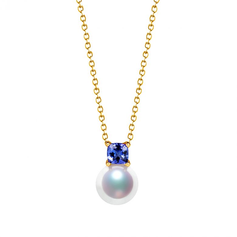 Pendentif Ginza. Mariage saphir et perle Akoya. Or jaune - 6