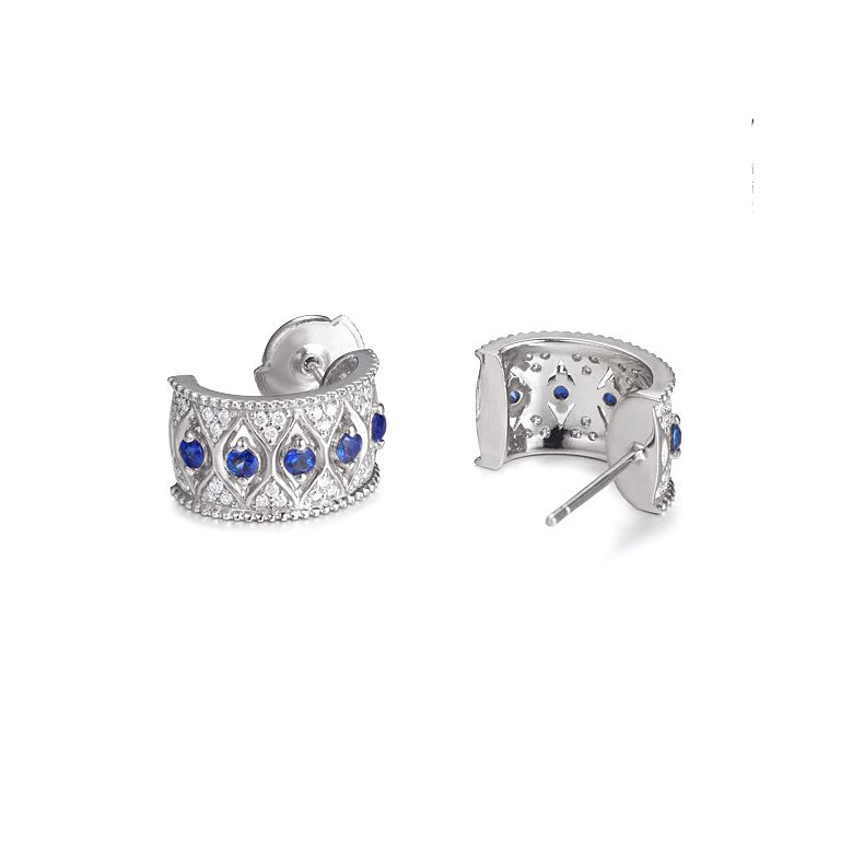 Boucles Oreilles Or blanc, saphir & diamant - 10