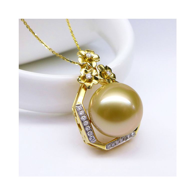 Pendentif parfum précieux -  Or jaune & diamants - Perle dorée - 3