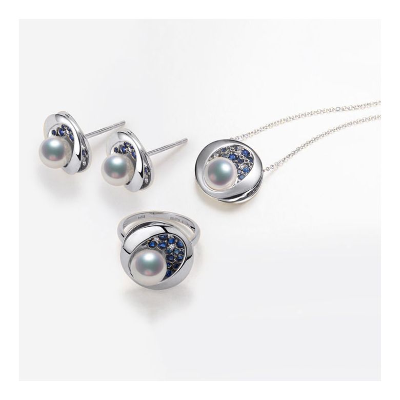 Pendentif constellation seiza I Perle Akoya, diamant, saphir, or blanc - 7