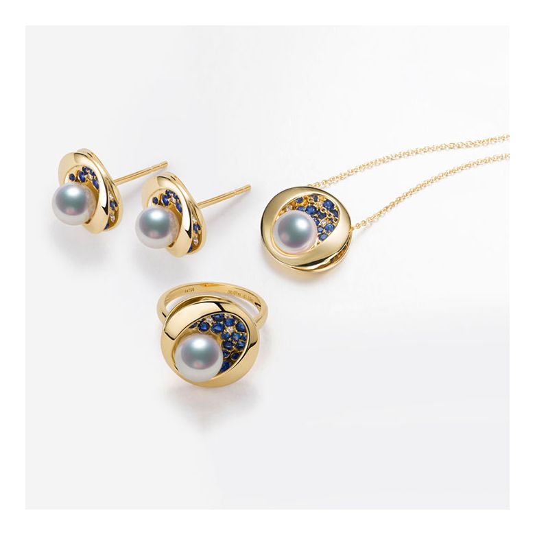 Pendentif constellation seiza I Perle Akoya, diamant, saphir, or jaune - 3