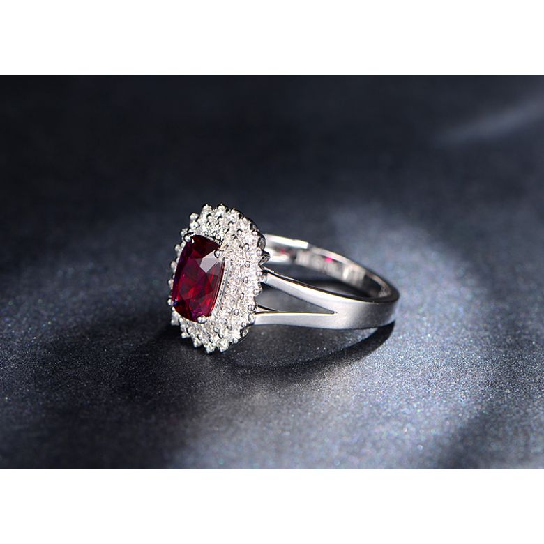 Bague rubis sertie d'une double rangée de diamants. Or blanc - 4