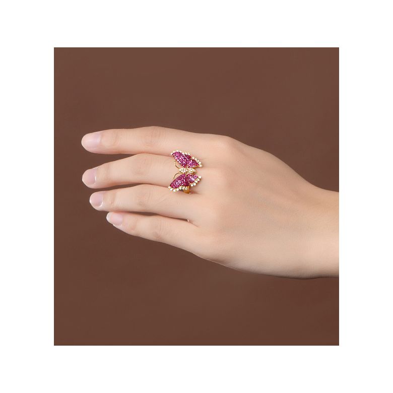 Bague Rubis Birmanie, Or jaune et diamants | Papillon ardent - 2