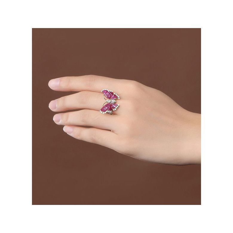 Bague Rubis Birmanie, Or blanc et diamants | Papillon ardent - 2