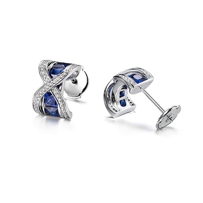 Boucles Oreilles sens de nos vies. En saphirs, diamants et Or blanc - 4