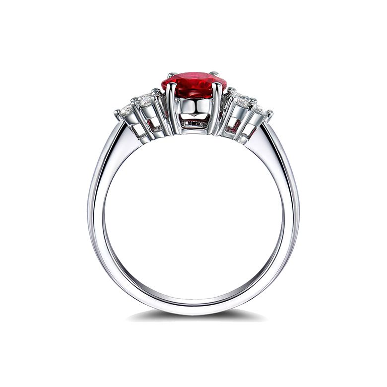 Bague Fiançailles Rubis, Diamants, Or blanc. Douce France - 8