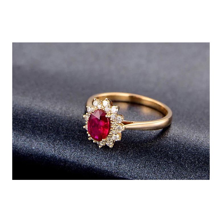 Bague rubis Or jaune. Double pavage diamants. Inspiration florale - 11