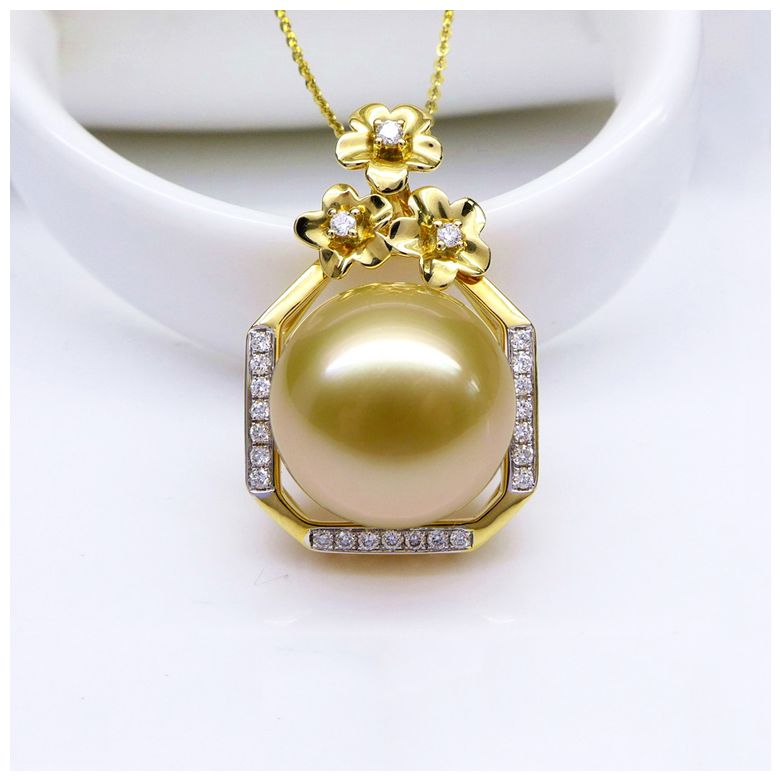 Pendentif parfum précieux -  Or jaune & diamants - Perle dorée - 7