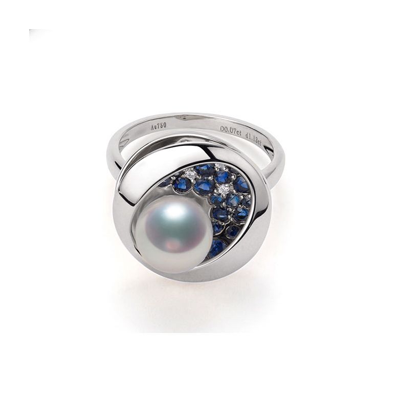 Bague Seiza Constellation I Perle Akoya, saphir, diamant I Or blanc - 3