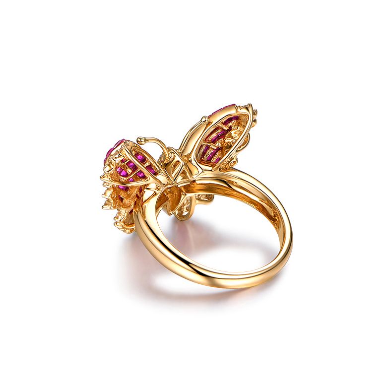 Bague Rubis Birmanie, Or jaune et diamants | Papillon ardent - 7