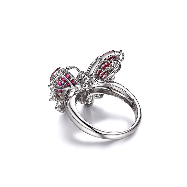 Bague Rubis Birmanie, Or blanc et diamants | Papillon ardent - 7