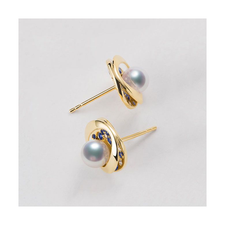 Boucle oreille perle Akoya I Constellation saphir diamant I Seiza, Or jaune - 13