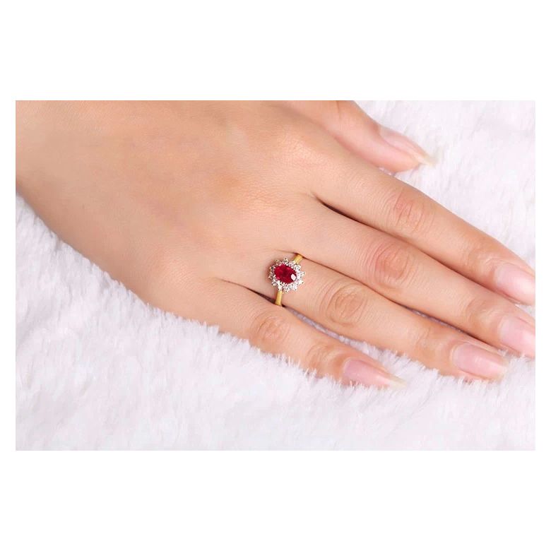 Bague rubis Or jaune. Double pavage diamants. Inspiration florale - 9