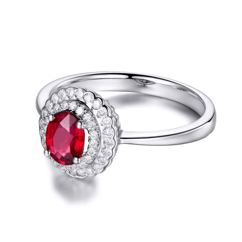 1 rubis, des diamants et de l'or blanc : Bague Florali - 10