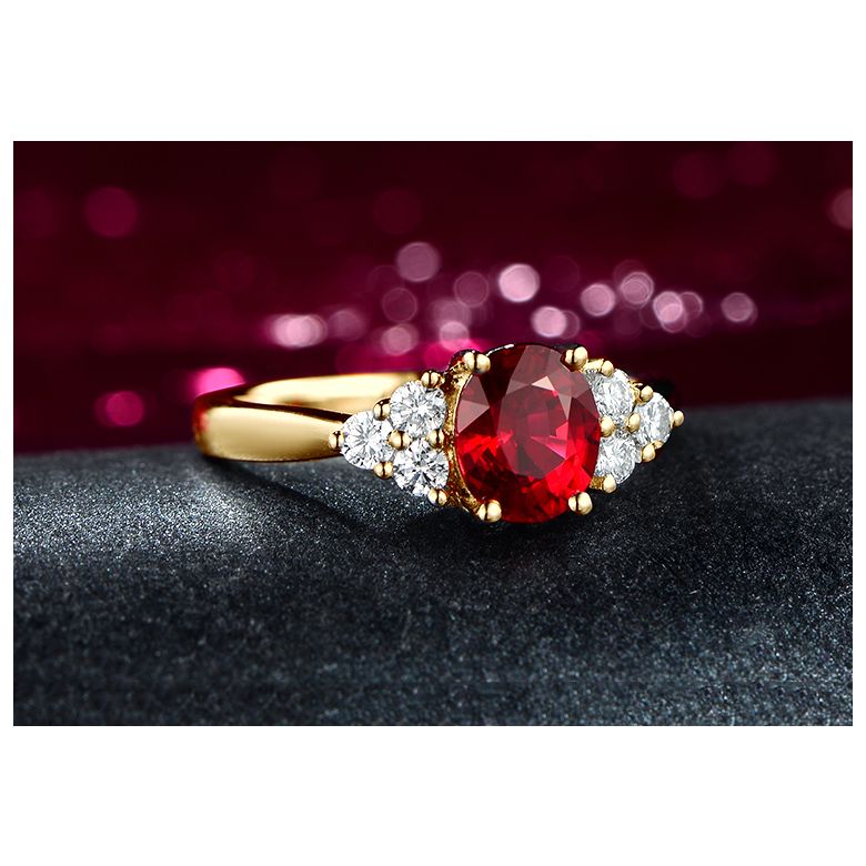 Bague Fiançailles Rubis, Diamants, Or jaune. Douce France - 4