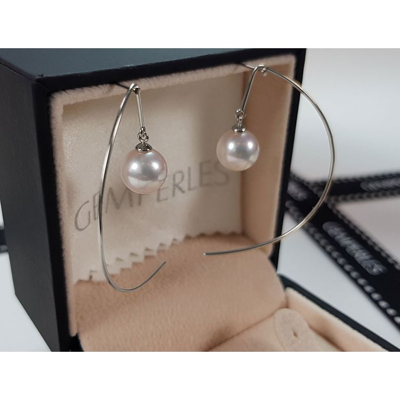 Crochet d'oreilles Simplicity. Perles Akoya Or blanc. Minimaliste - 1