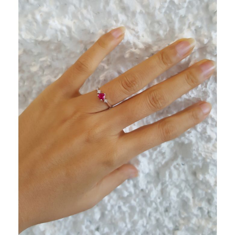 Coeur d'amour - Bague coeur d'amour - Rubis, diamants, or blanc - 6