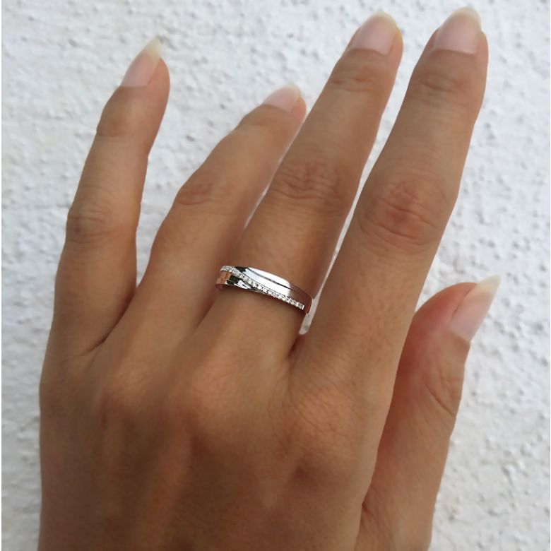 Alliance anneau de prestige. Union symbolique. Diamants, or blanc - 5