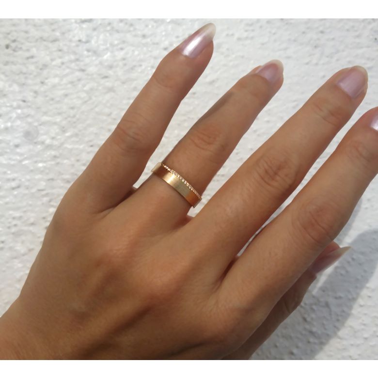 Alliance Prielle - Or Jaune Brossé 18cts pour Femme - Liseré de 19 Diamants | Gemperles - 3