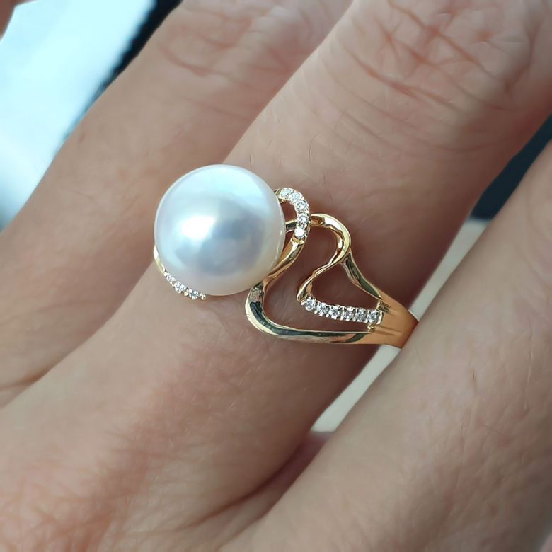 Bague luxe et moderne perle eau douce blanche - Or blanc, diamants - 6