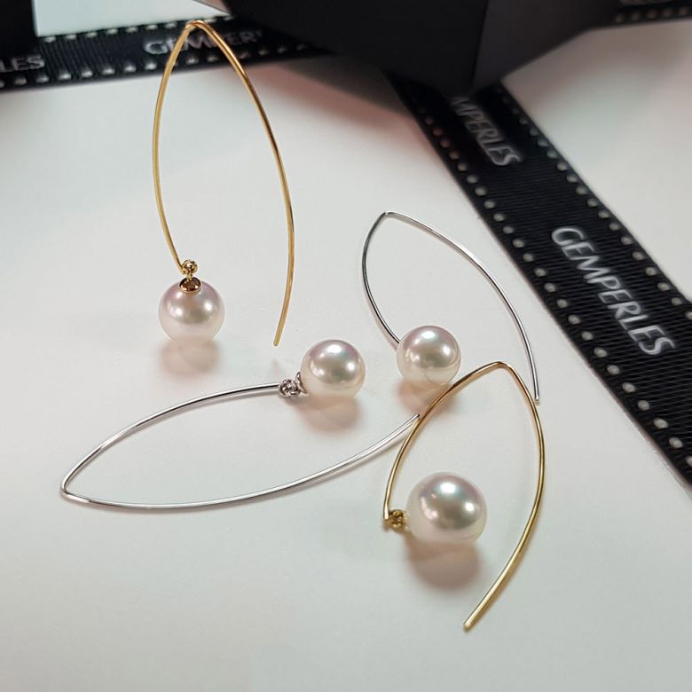 Crochet d'oreille Perle Akoya, Or blanc. Less is more. Minimaliste - 2