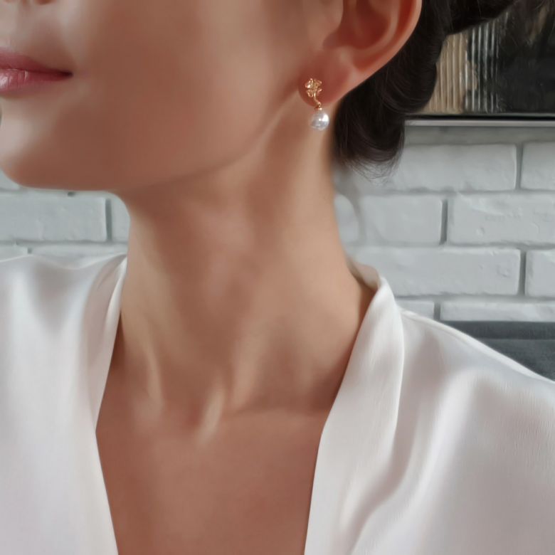 Boucles oreilles pendants - Perles Akoya - AAA - Or blanc et Diamants - 3