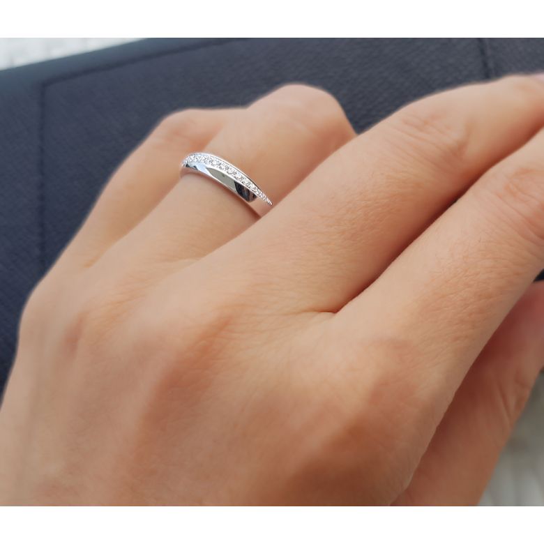 Alliance Femme platine, diamants. Ondulation - 11