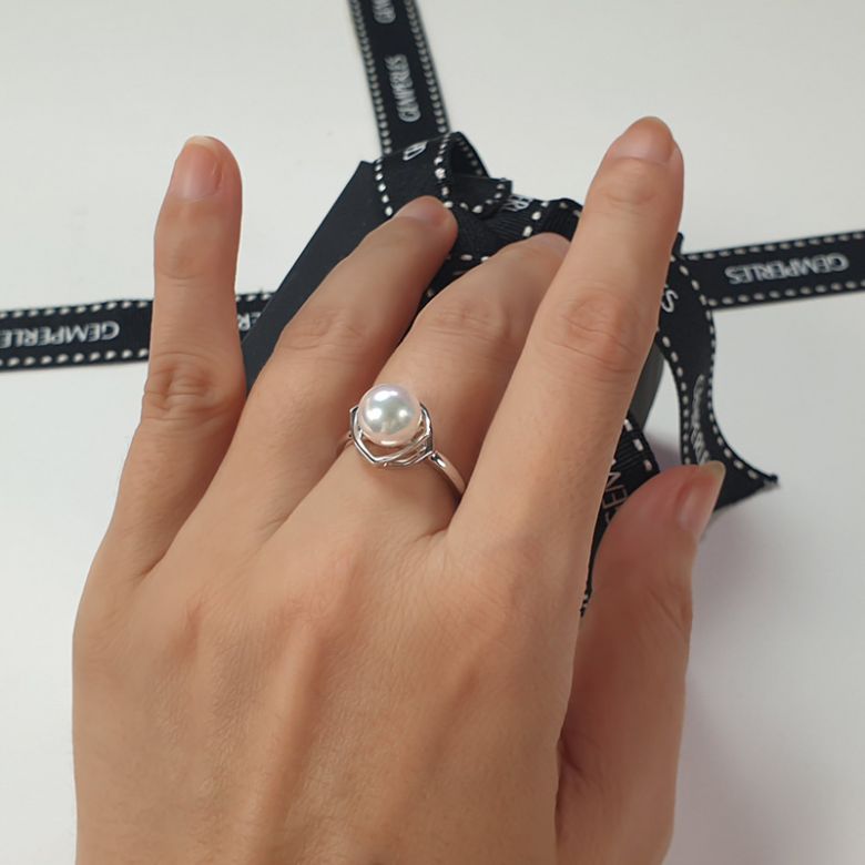 Bague perle de culture - Perle Akoya Japon - Or blanc - Coco Chanel - 9