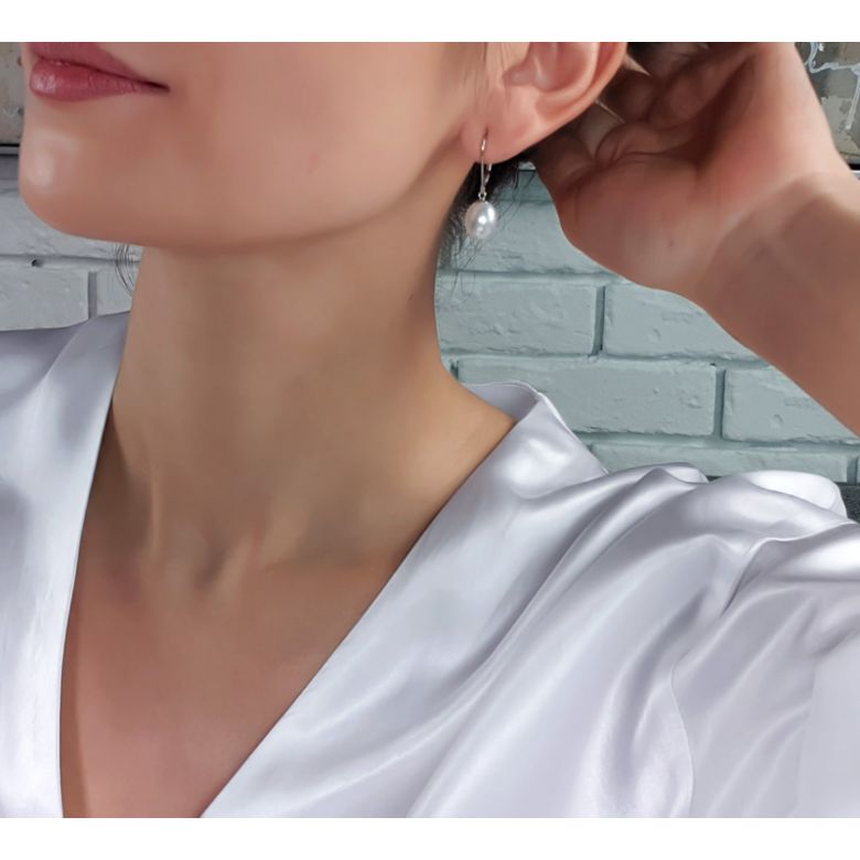 Boucles oreilles or blanc - Dormeuse perle blanche Chine - 8.5/9mm - 2