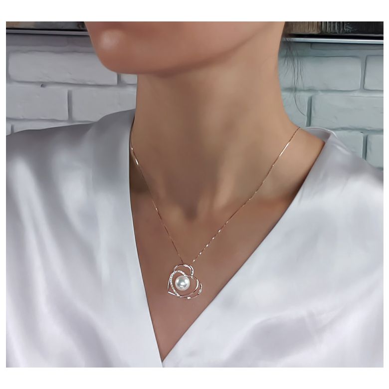 Pendentif coeur - Cadeau déclaration d'amour - Perle Australie blanche - 4