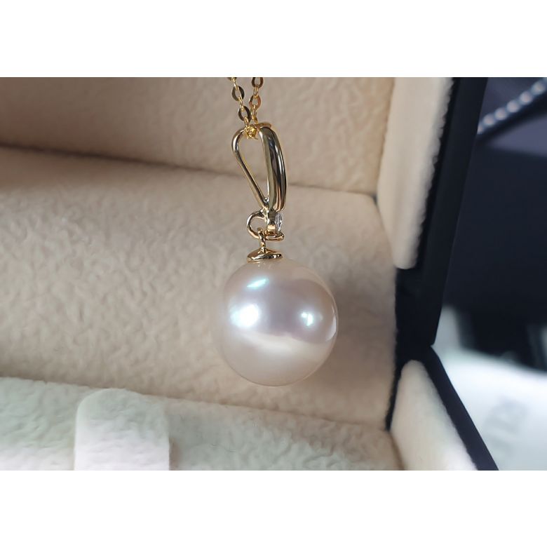 Pendentif Hainan or jaune et perle - En forme de tige - Diamant - 12