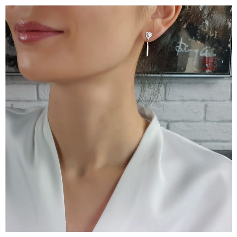 Boucles d'oreilles diamants Or blanc pendantes forme goutte - 2