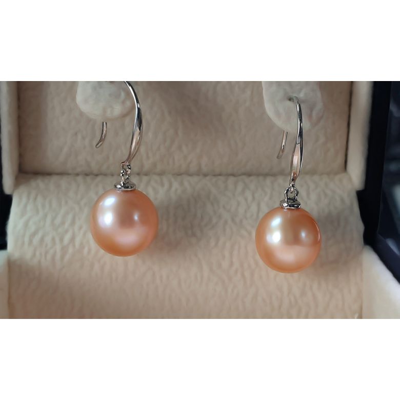 Crochets or blanc 18cts - Boucles d'oreilles perles roses de culture - 4
