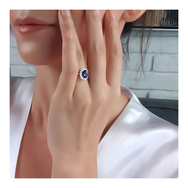 Bague Fleur de saphir, diamants Or blanc - Création florale classique - 12