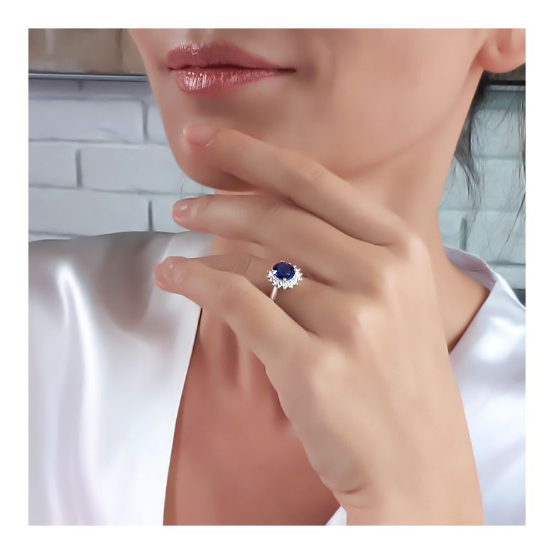 Bague Fleur de saphir, diamants Or blanc - Création florale classique - 13