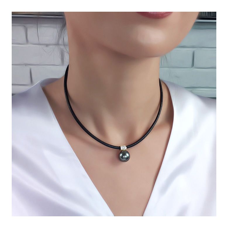 Collier Pendentif Mixe Or Jaune Diamant avec Perle de Tahiti - 2