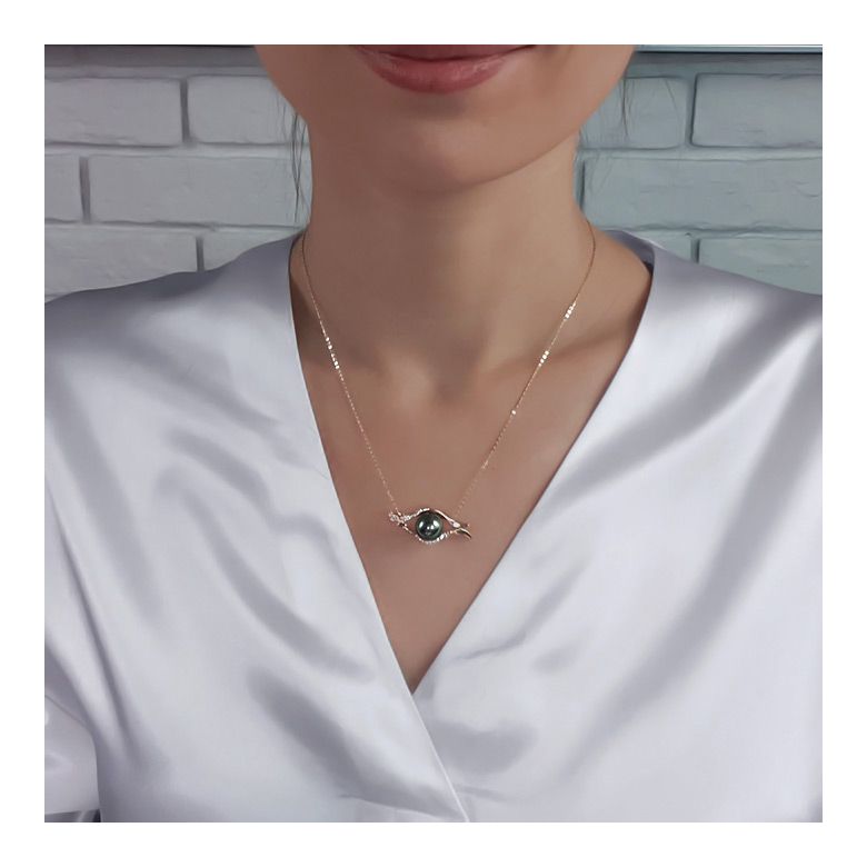 Pendentif barrettes incurvées or jaune - Perle de Tahiti, diamants - 4