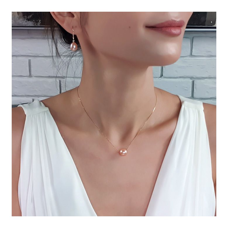 Collier pendentif perle rose - Chaine or jaune - 2