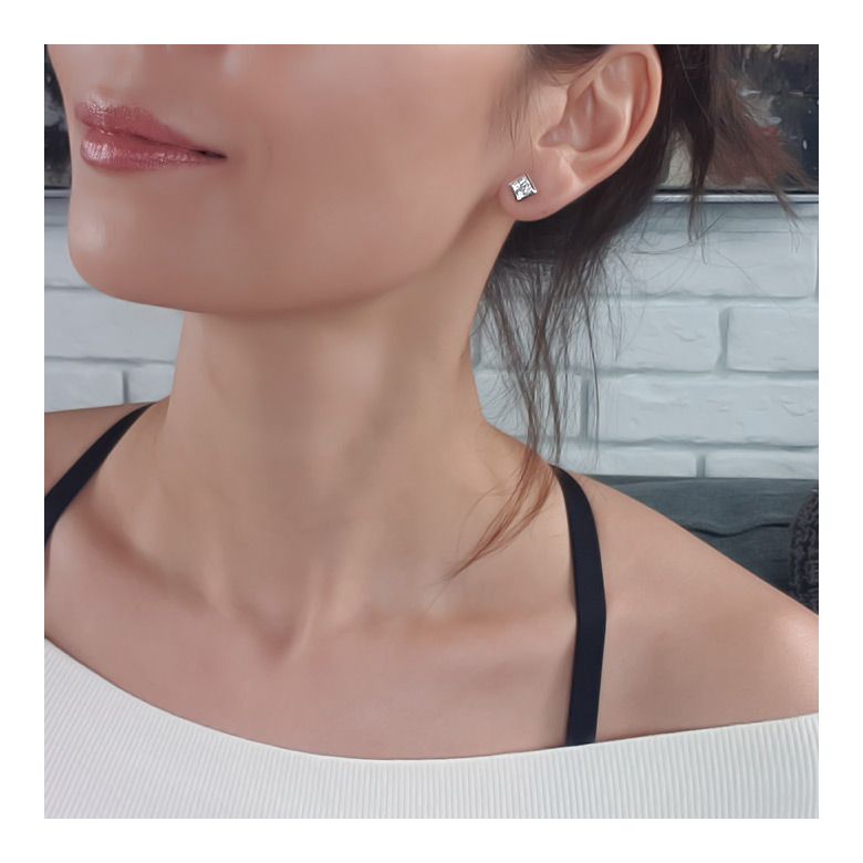 Boucles puces diamants princesse 0.40ct. Or blanc. Personnalisable - 7