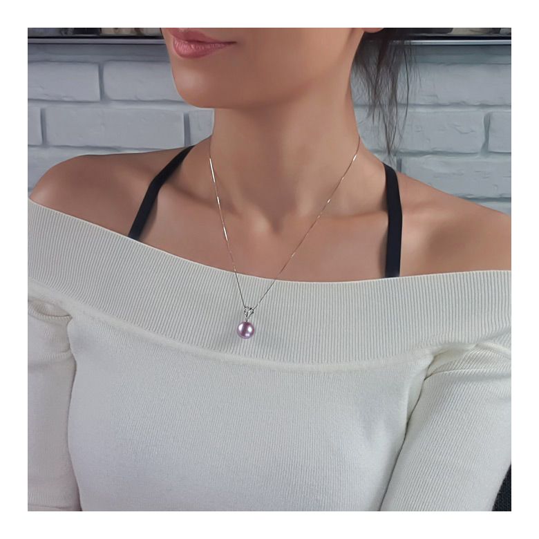 Pendentif bélière entrelacée or blanc - Perle de Chine blanche - 10
