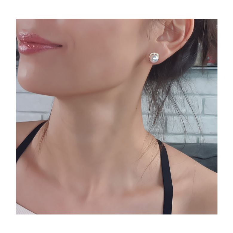 Boucles oreilles couronne Or jaune Diamants. Perles Akoya - 3