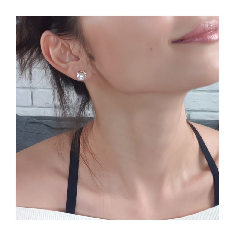 Boucles oreilles couronne Or jaune Diamants. Perles Akoya - 2